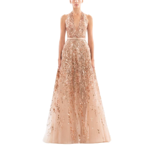 Saiid Kobeisy Embroidered Long Dress in Heavenly Pink, view 2