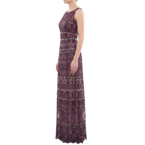 Saiid Kobeisy Embroidered Long Dress in Italian Plum, Style 40, view 3