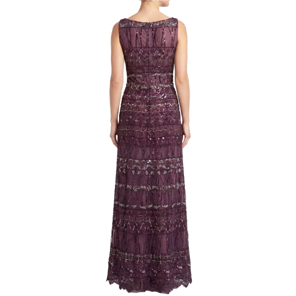 Saiid Kobeisy Embroidered Long Dress in Italian Plum, Style 40, view 4