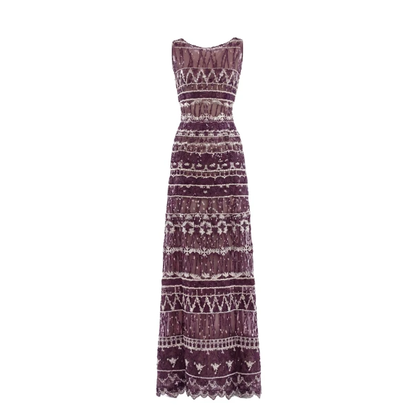 Embroidered Long Dress in Italian Plum, Style 40