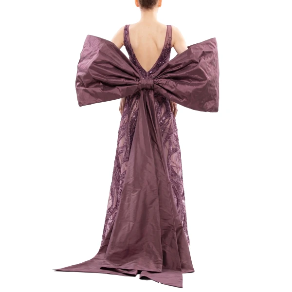 Saiid Kobeisy Embroidered Long Dress in Italian Plum, Style 59, view 4