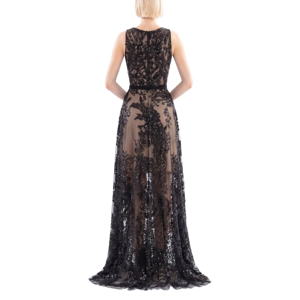 Saiid Kobeisy Embroidered Long Dress in Jet Black, Style 41, view 3