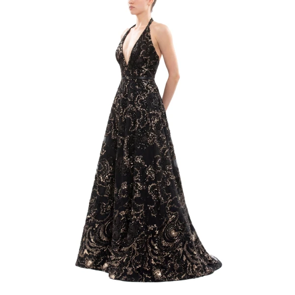 Saiid Kobeisy Embroidered Long Dress in Jet Black, Style 46 Fall Winter 2025, view 3