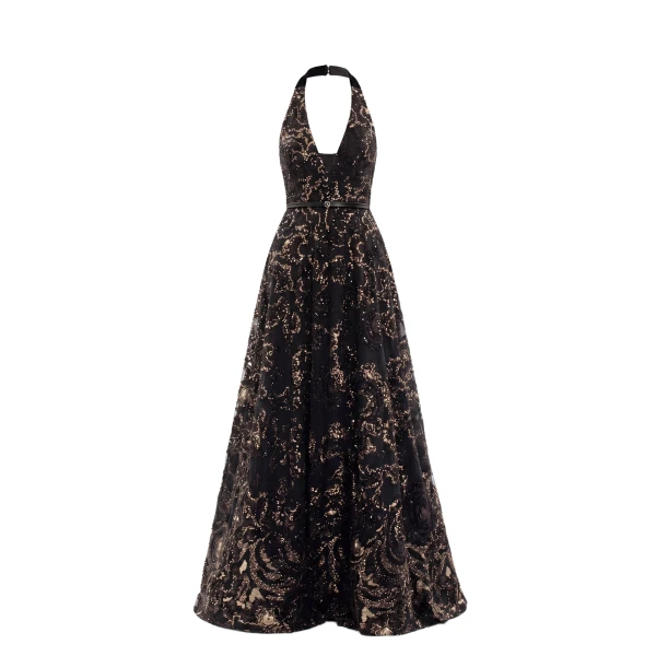 Embroidered Long Dress in Jet Black, Style 46 Fall Winter 2025