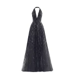 Saiid Kobeisy Embroidered Long Dress in Jet Black, Style 46 Spring Summer 2025
