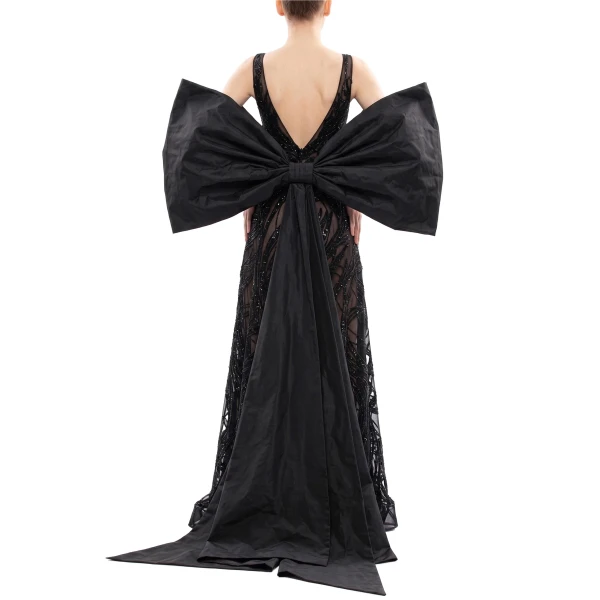 Saiid Kobeisy Embroidered Long Dress in Jet Black, Style 59, view 4