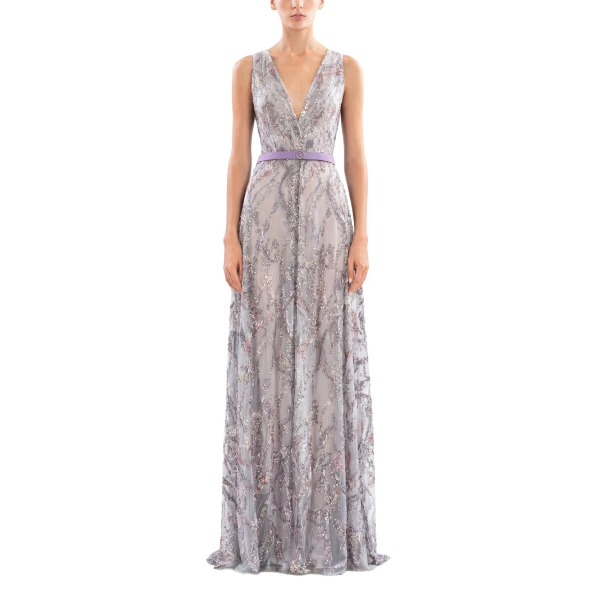 Saiid Kobeisy Embroidered Long Dress in Lavender, view 2