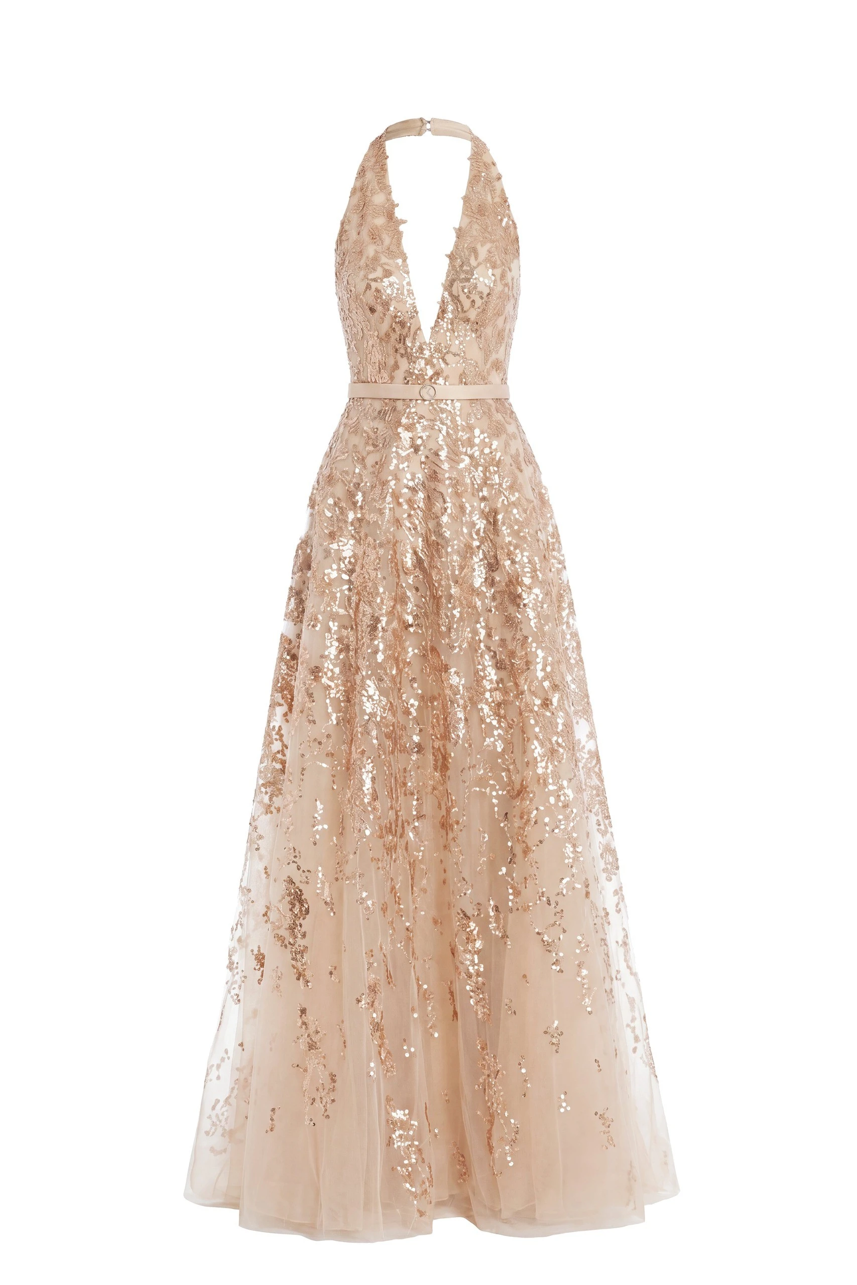 Saiid Kobeisy Embroidered Long Dress in Light Gold and Skin Saiid Kobeisy Embroidered Long Dress in Light Gold and Skin, Style 46