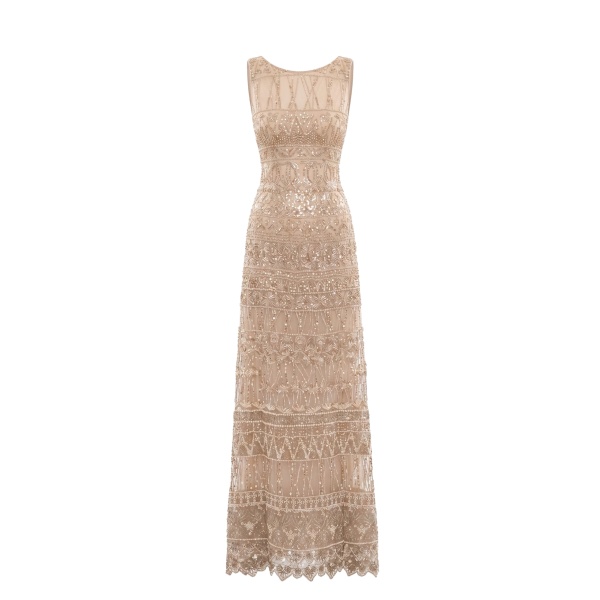 Saiid Kobeisy Embroidered Long Dress in Light Gold