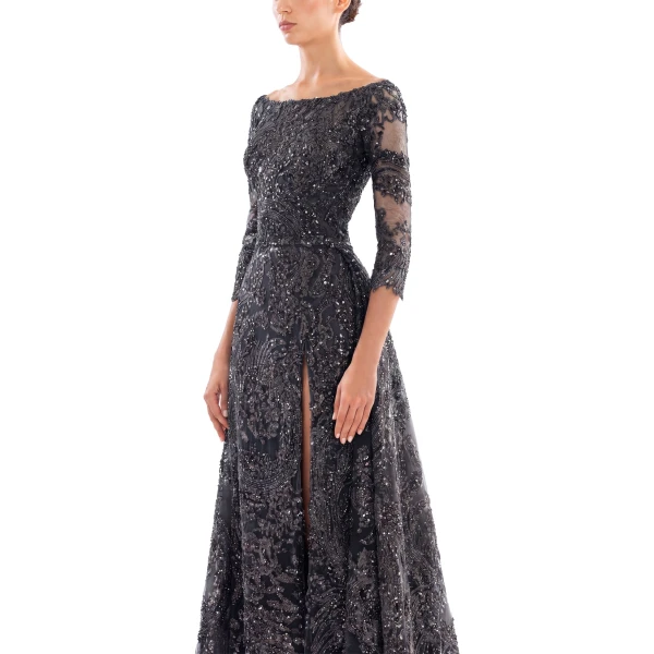 Saiid Kobeisy Embroidered Long Dress with Overskirt in Jet Black, view 4