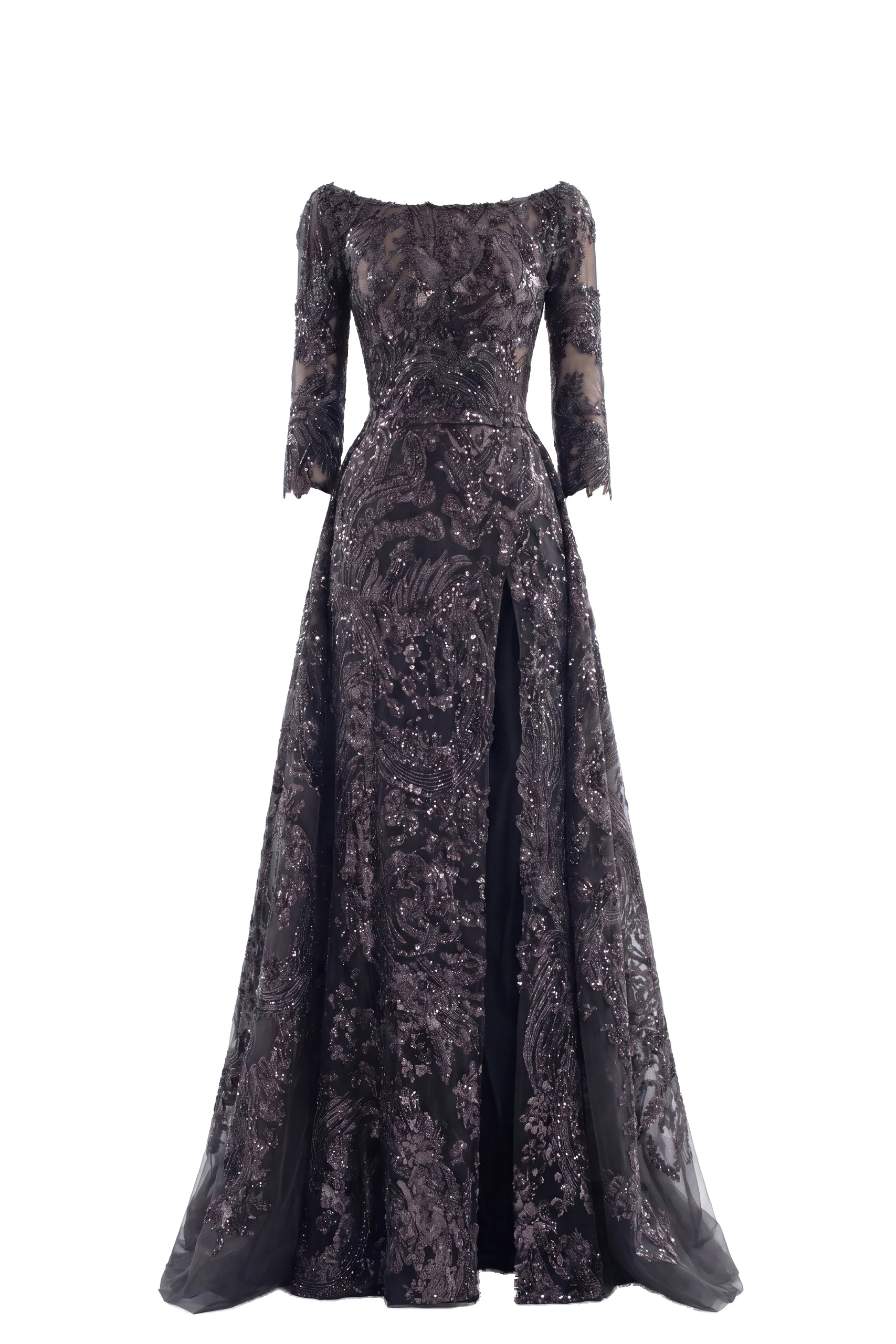 Saiid Kobeisy Embroidered Long Dress with Overskirt in Jet Black | Dresses | Luxury Shoes Saiid Kobeisy Embroidered Long Dress with Overskirt in Jet Black