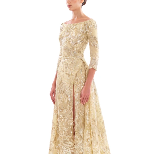 Saiid Kobeisy Embroidered Long Dress with Overskirt in Yellow Pear, view 4