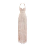 Saiid Kobeisy Embroidered Tulle Fitted Dress in Light Gold