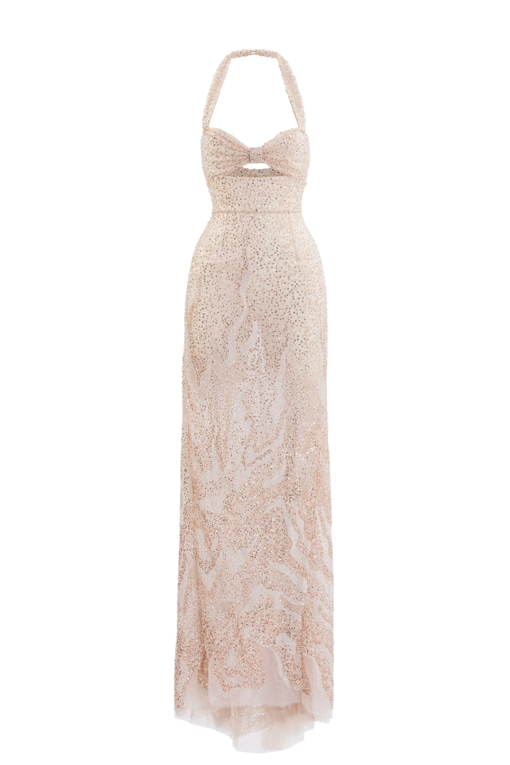 Saiid Kobeisy Embroidered Tulle Fitted Dress in Light Gold | Dresses | Luxury Shoes Saiid Kobeisy Embroidered Tulle Fitted Dress in Light Gold