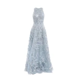 Saiid Kobeisy Embroidered Tulle Long Dress in Ice Blue