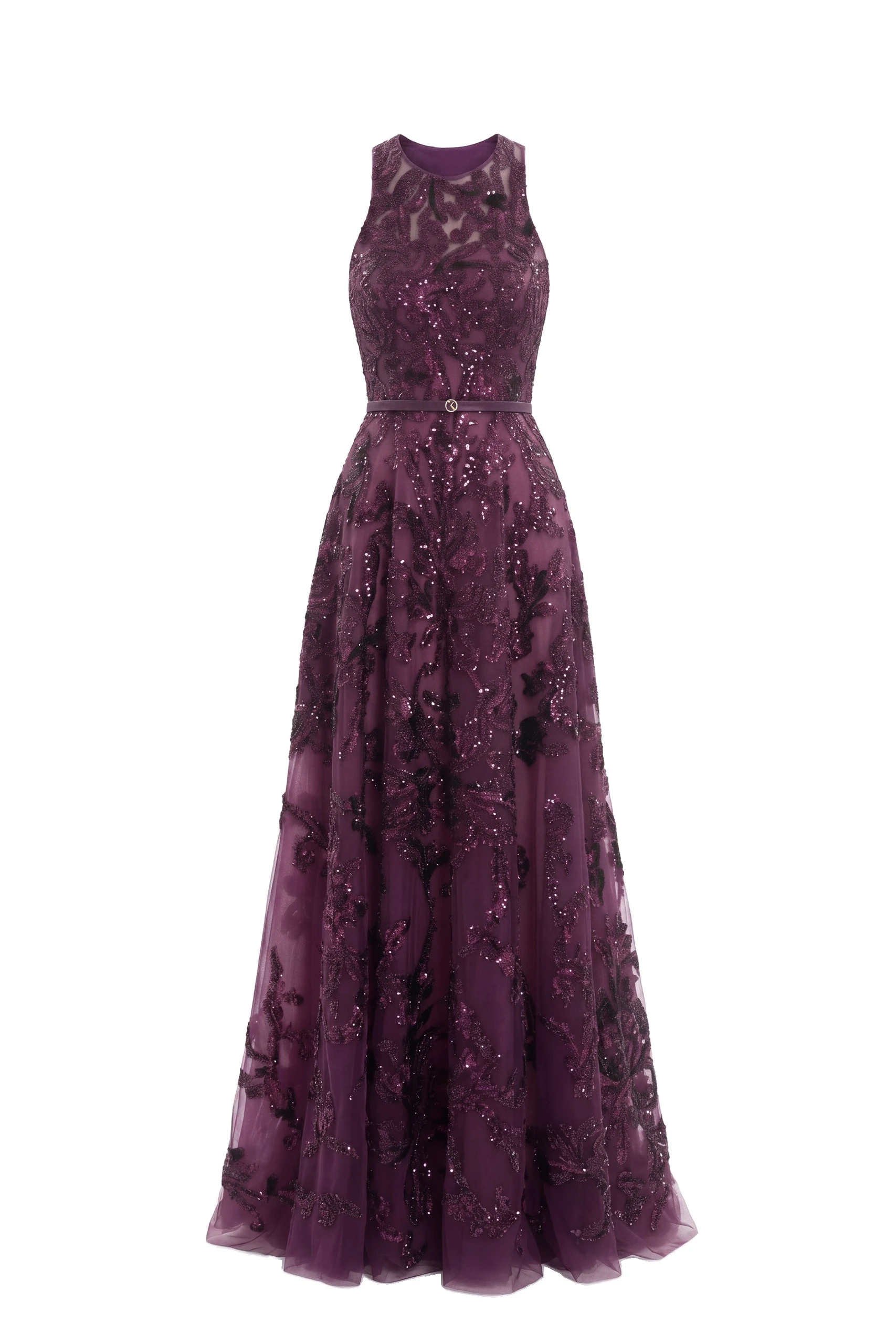 Saiid Kobeisy Embroidered Tulle Long Dress in Italian Plum | Dresses | Luxury Shoes Saiid Kobeisy Embroidered Tulle Long Dress in Italian Plum
