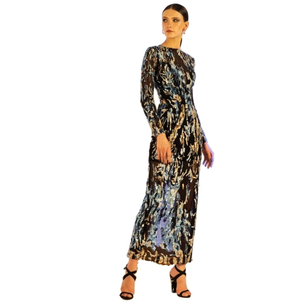 Saiid Kobeisy Fitted Beaded Tulle Dress in Indigo Beading, view 4