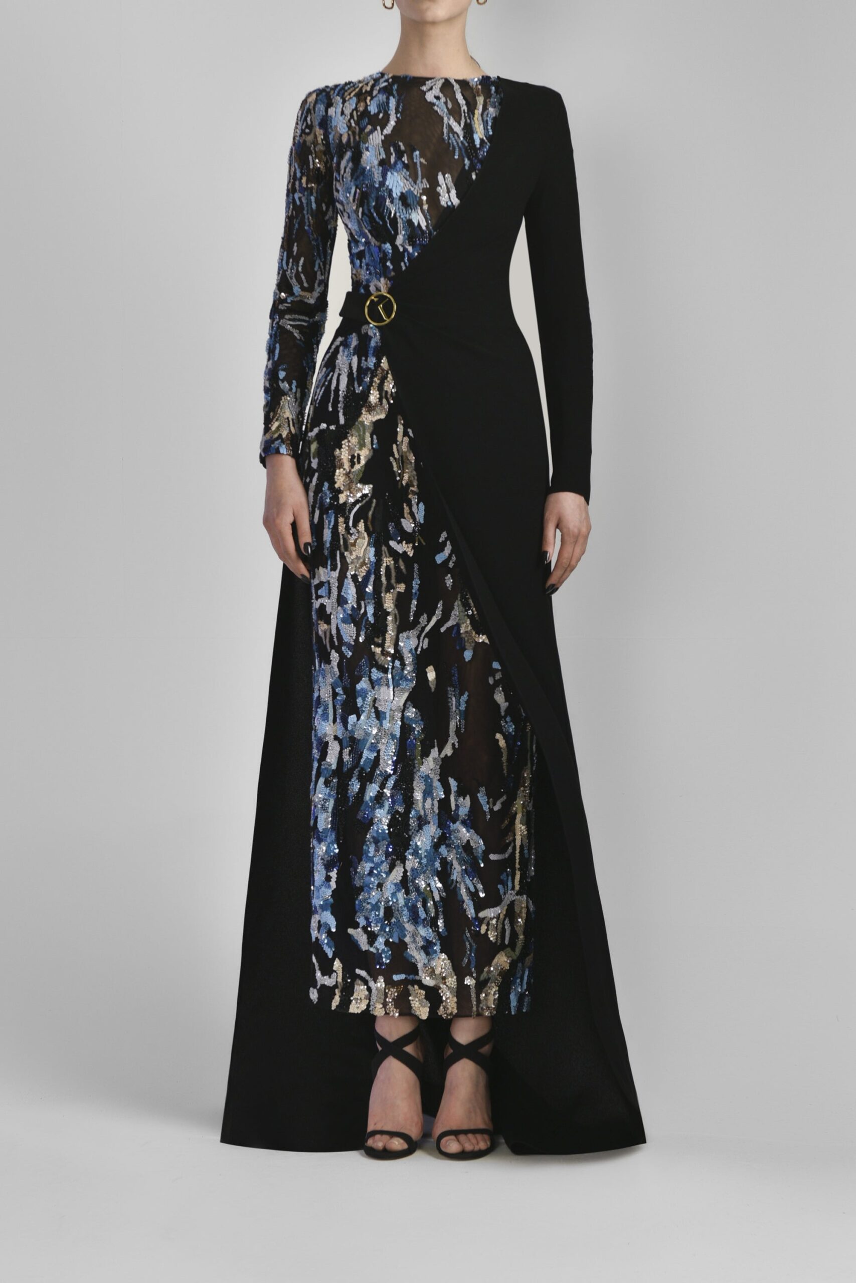 Saiid Kobeisy Fitted Beaded Tulle Dress in Indigo Beading | Dresses | Luxury Shoes Saiid Kobeisy Fitted Beaded Tulle Dress in Indigo Beading