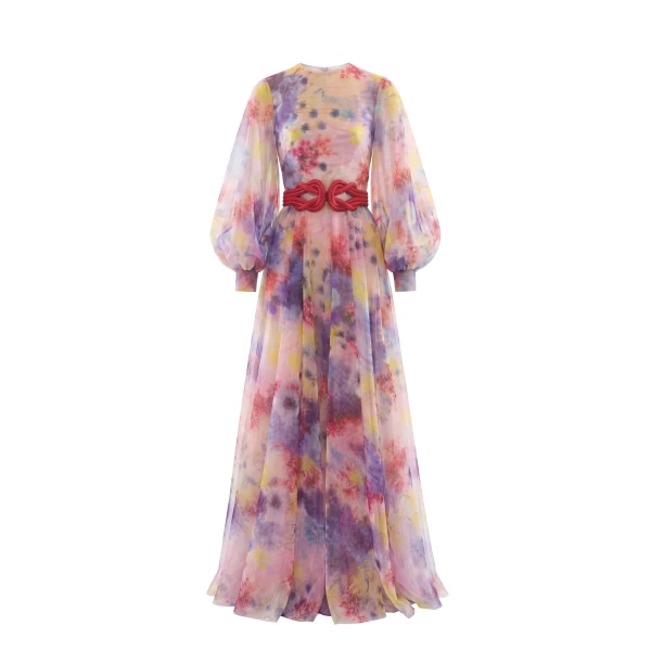 Saiid Kobeisy Floral Printed Long Dress in Heavenly Pink