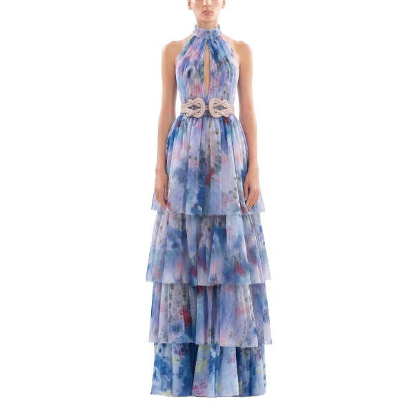 Saiid Kobeisy Floral Printed Long Dress in Lavender, view 2