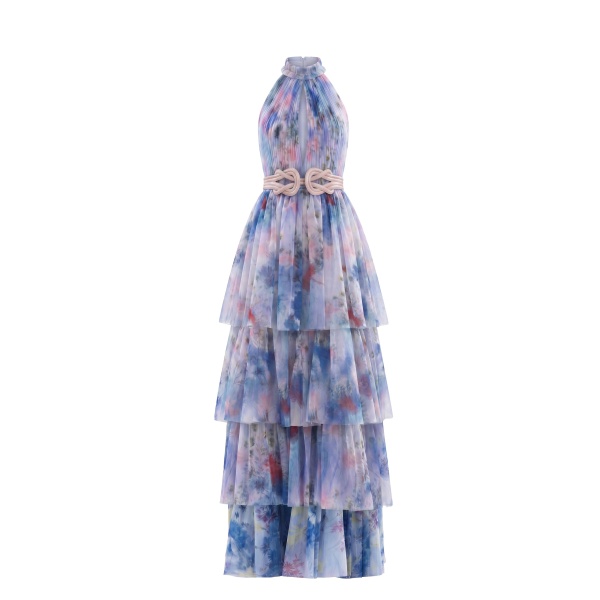 Saiid Kobeisy Floral Printed Long Dress in Lavender