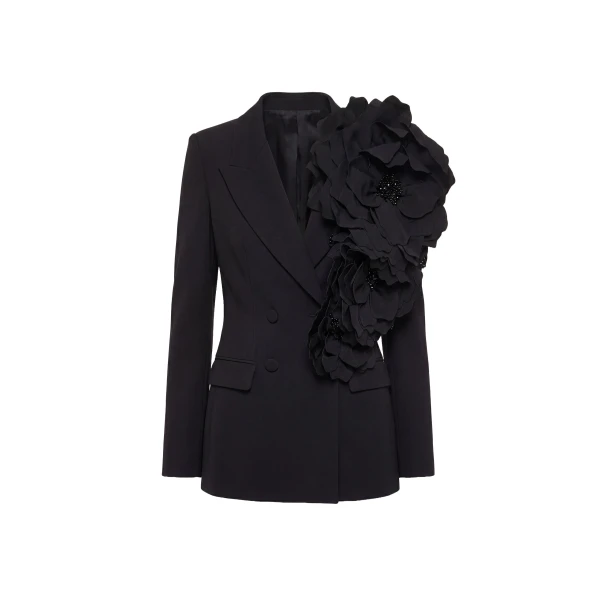Saiid Kobeisy Floral Tailored Jacket in Jet Black