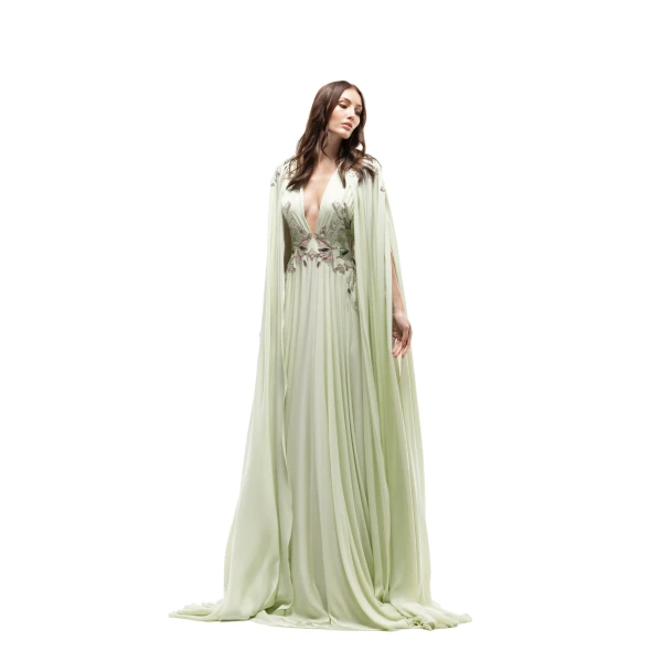 Saiid Kobeisy Flowy Embroidered Dress in Reed, view 2