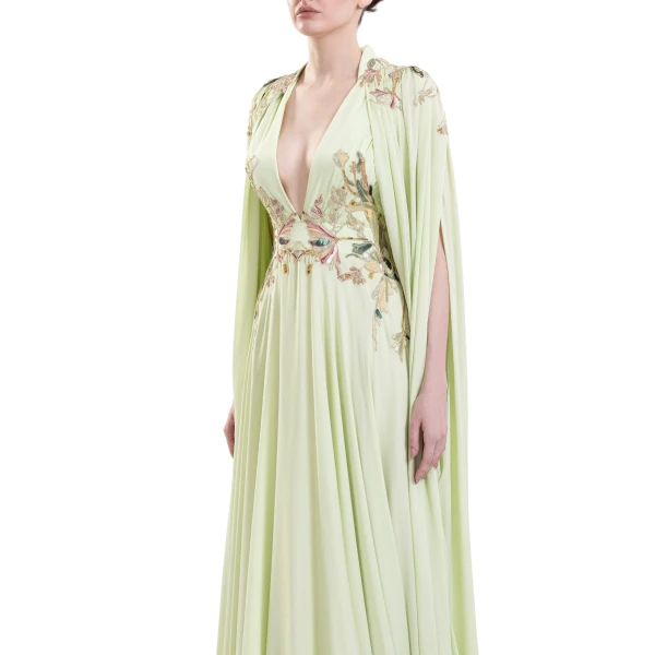 Saiid Kobeisy Flowy Embroidered Dress in Reed, view 4