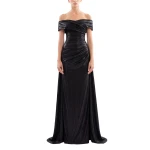 Saiid Kobeisy Gold Lame Off-Shoulder Dress in Jet Black