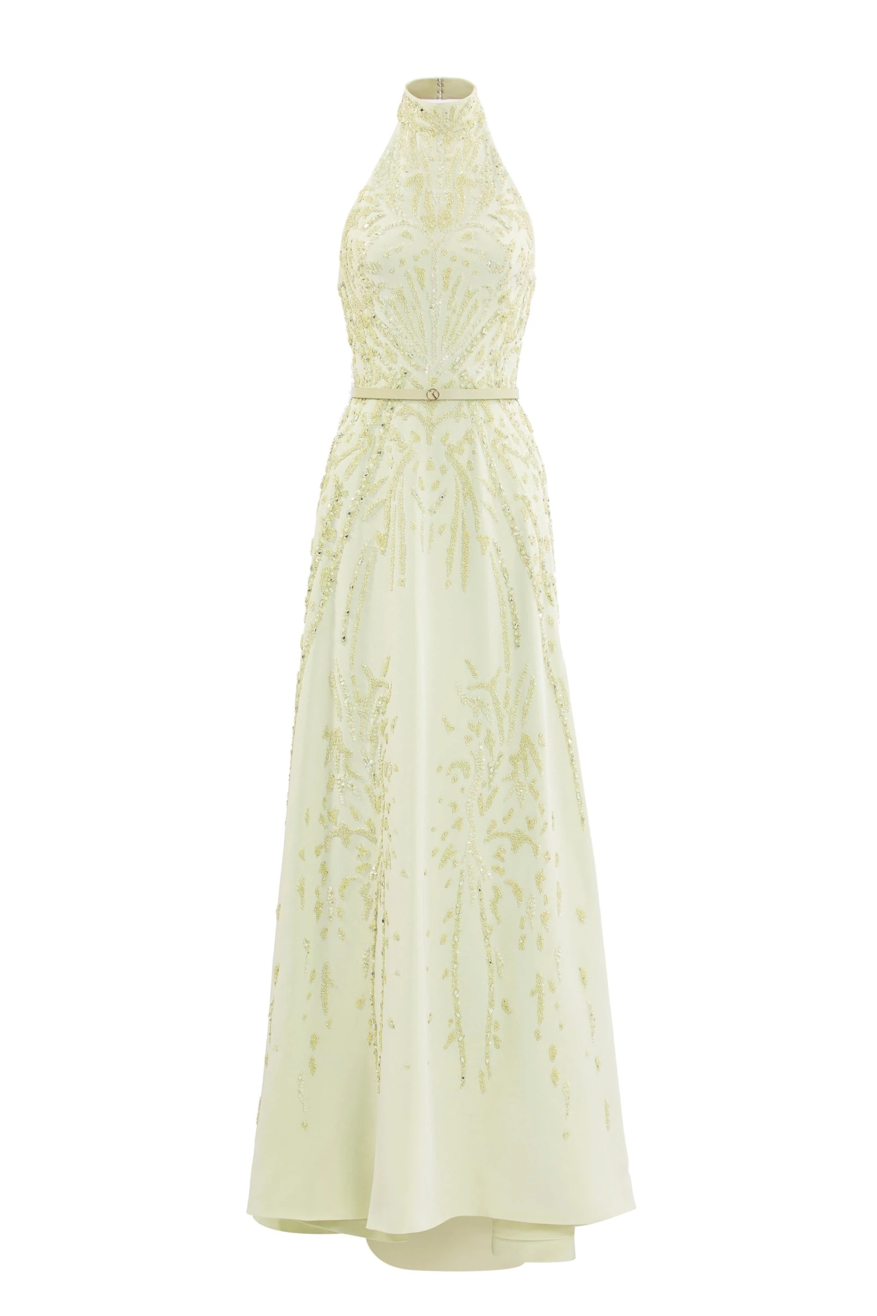Saiid Kobeisy Halter Neck Embroidered Crepe Dress in Reed | Dresses | Luxury Shoes Saiid Kobeisy Halter Neck Embroidered Crepe Dress in Reed