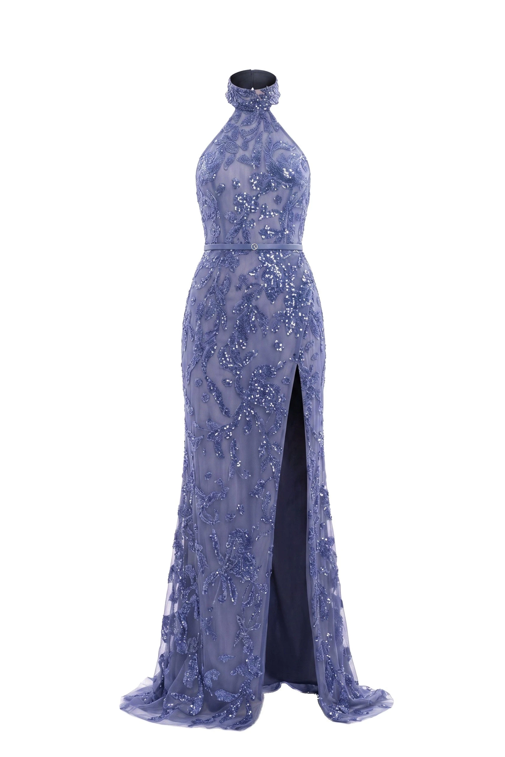 Saiid Kobeisy Halter Neck Embroidered Tulle Dress in Marlin | Dresses | Luxury Shoes Saiid Kobeisy Halter Neck Embroidered Tulle Dress in Marlin