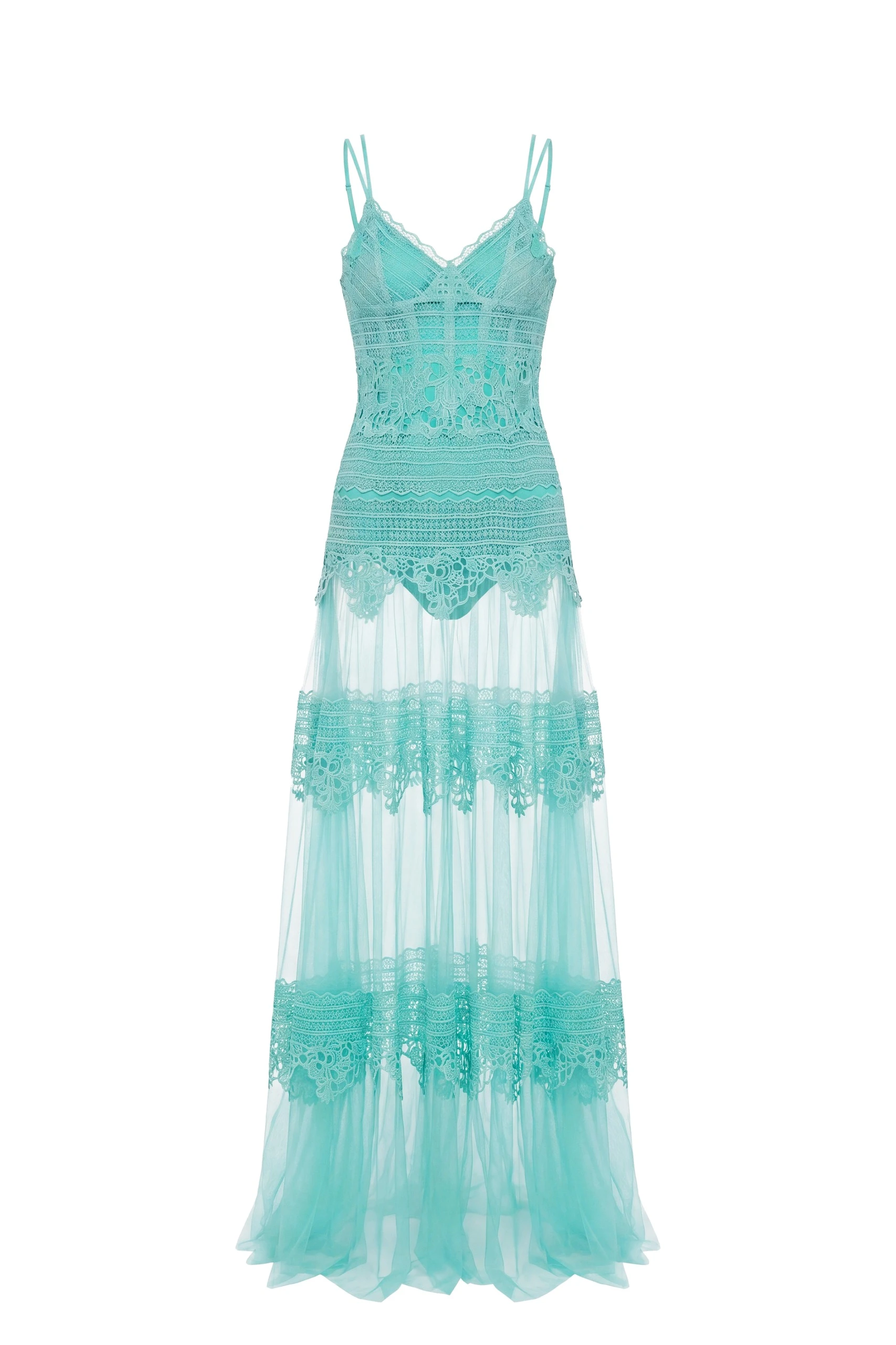 Saiid Kobeisy Lace Long Dress in Aqua Sky Saiid Kobeisy Lace Long Dress in Aqua Sky, Style 34