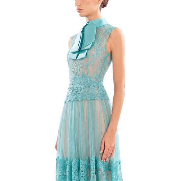 Saiid Kobeisy Lace Long Dress in Aqua Sky, Style 36, view 4