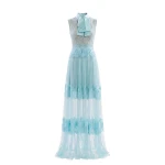 Saiid Kobeisy Lace Long Dress in Aqua Sky, Style 36