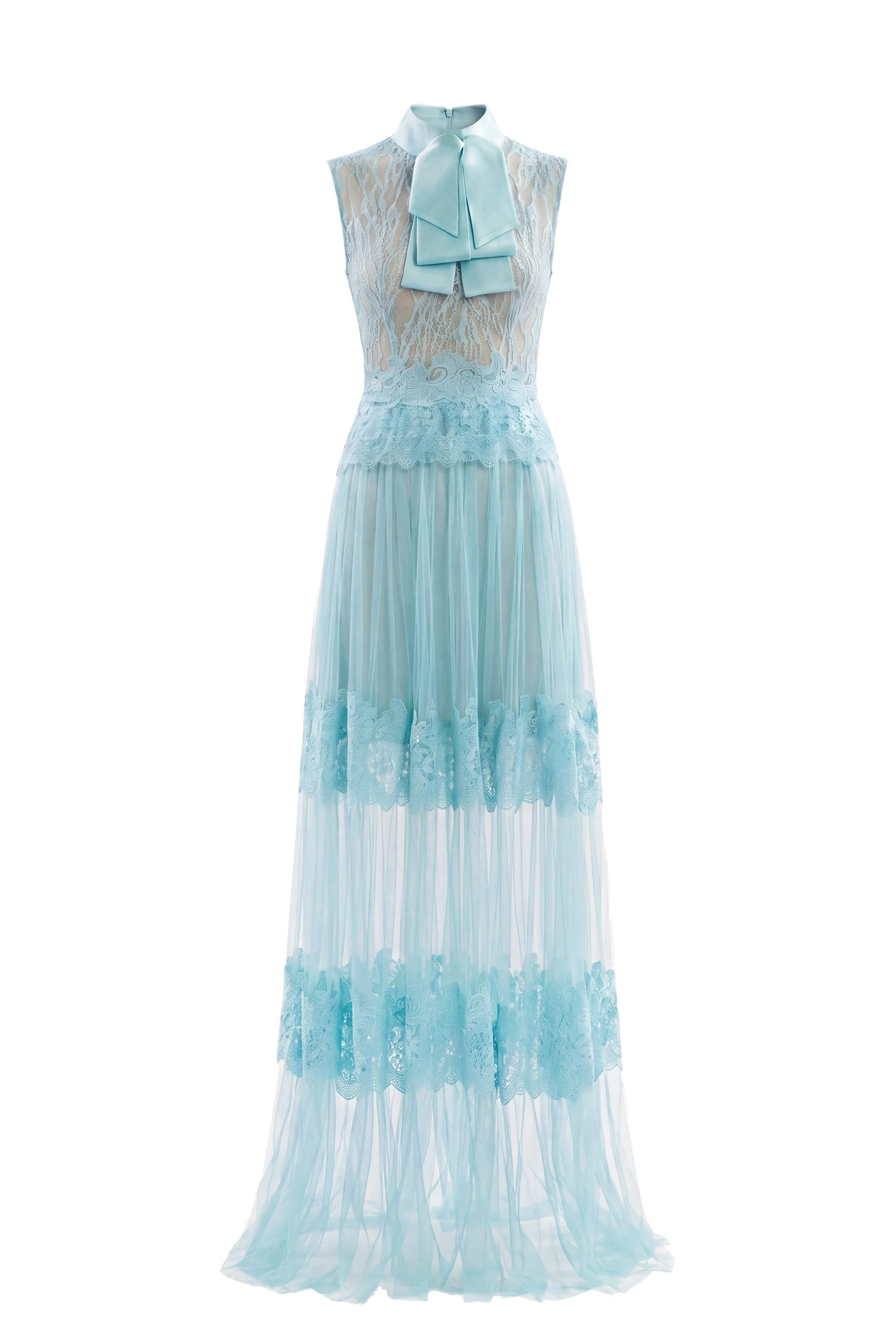 Saiid Kobeisy Lace Long Dress in Aqua Sky Saiid Kobeisy Lace Long Dress in Aqua Sky, Style 36