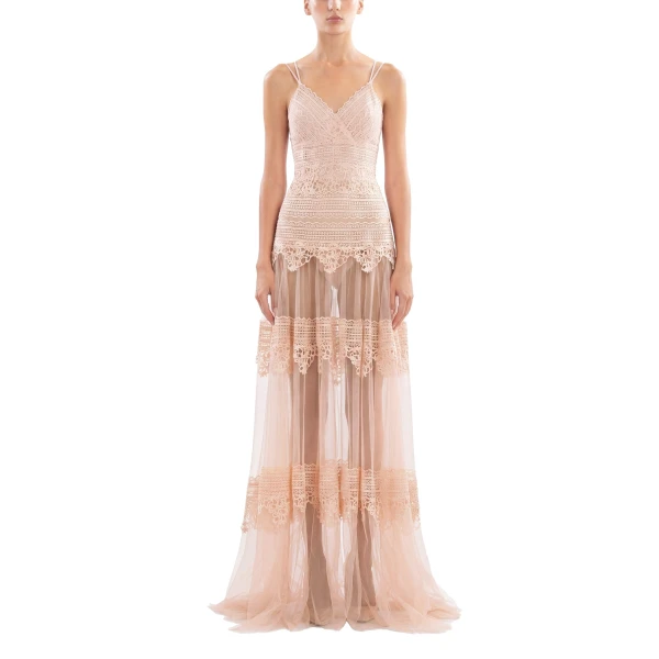 Saiid Kobeisy Lace Long Dress in Heavenly Pink, Style 34, view 2