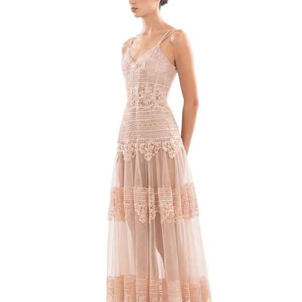 Saiid Kobeisy Lace Long Dress in Heavenly Pink, Style 34, view 4