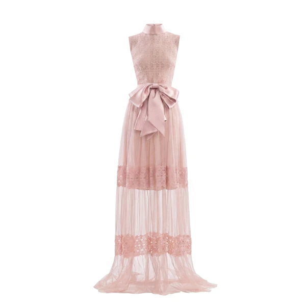 Lace Long Dress in Heavenly Pink, Style 35