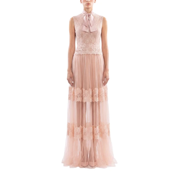 Saiid Kobeisy Lace Long Dress in Heavenly Pink, Style 36, view 2