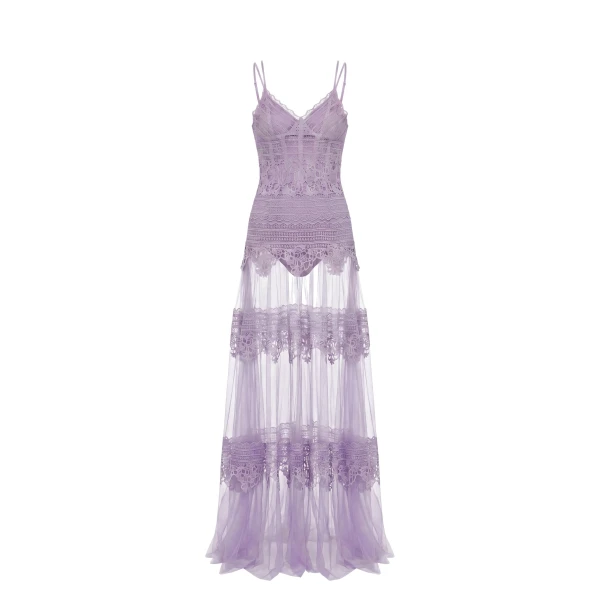 Lace Long Dress in Lavender, Style 34