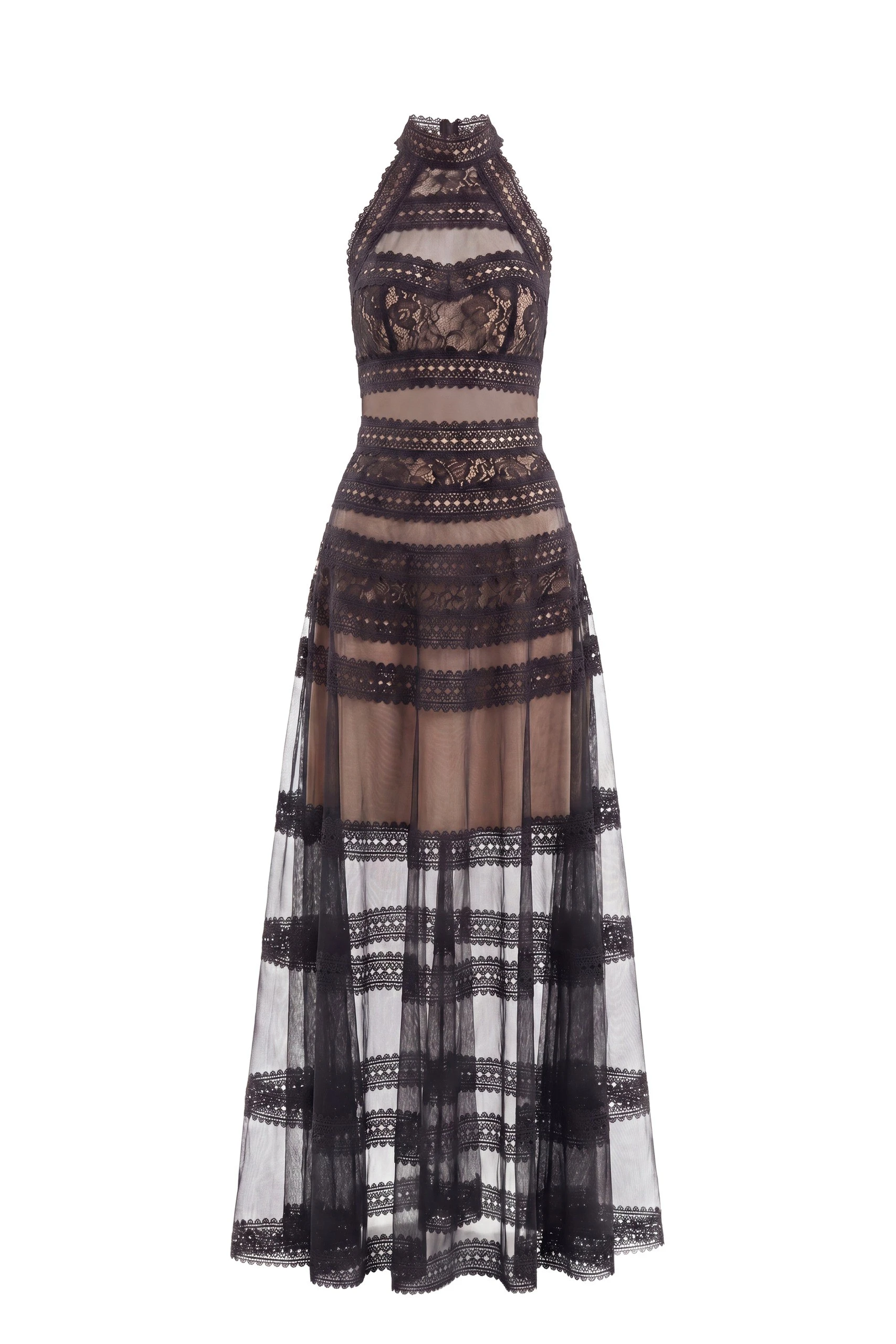Saiid Kobeisy Lace Striped Long Dress in Jet Black | Dresses | Luxury Shoes Saiid Kobeisy Lace Striped Long Dress in Jet Black