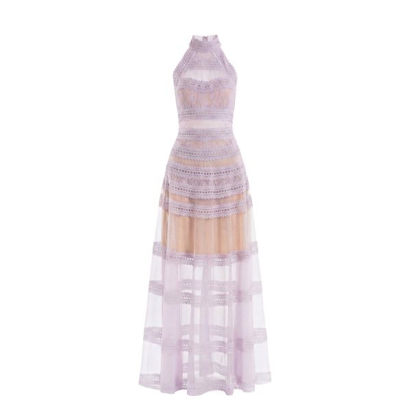Saiid Kobeisy Lace Striped Long Dress in Lavender