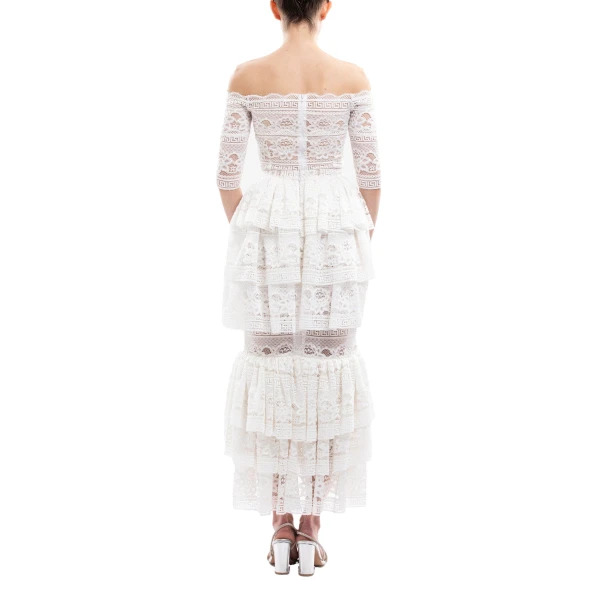 Saiid Kobeisy Lace Top with Ruffled Skirt in Off White, view 3