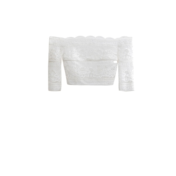 Saiid Kobeisy Lace Top with Ruffled Skirt in Off White