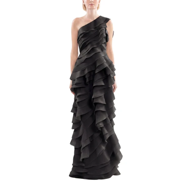 Saiid Kobeisy Layered Organza Dress in Jet Black, view 2