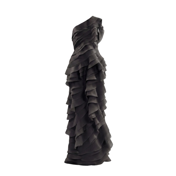 Saiid Kobeisy Layered Organza Dress in Jet Black