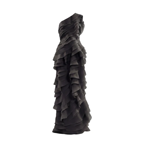 Saiid Kobeisy Layered Organza Dress in Jet Black