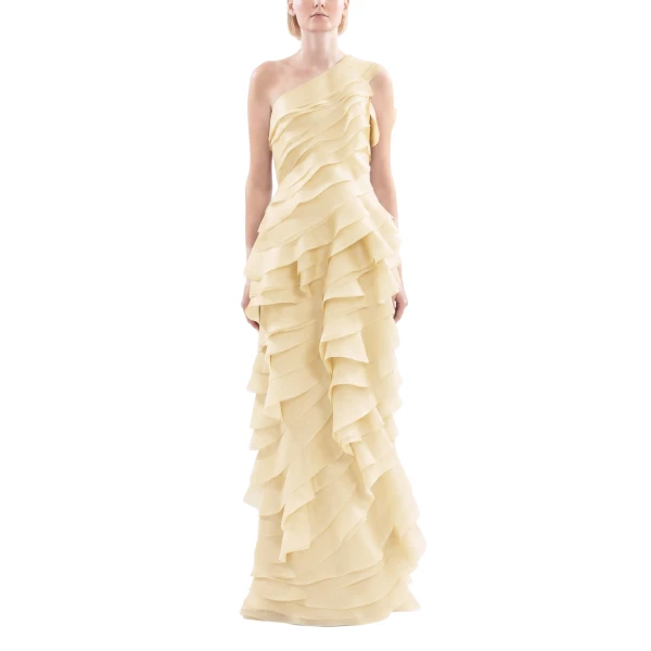 Saiid Kobeisy Layered Organza Dress in Yellow Pear, view 2