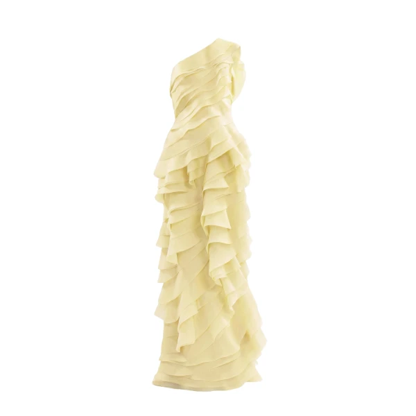 Saiid Kobeisy Layered Organza Dress in Yellow Pear