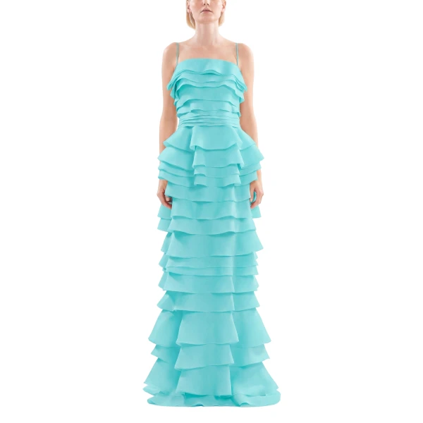 Saiid Kobeisy Layered Organza Long Dress in Aqua Sky, view 2